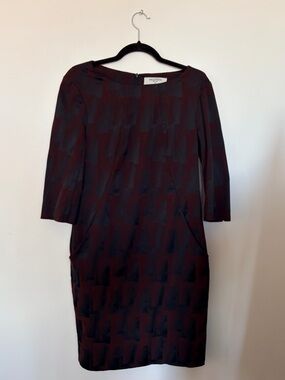 MM Lafleur Black and Burgundy Long Sleeve Sheath Dress - 10